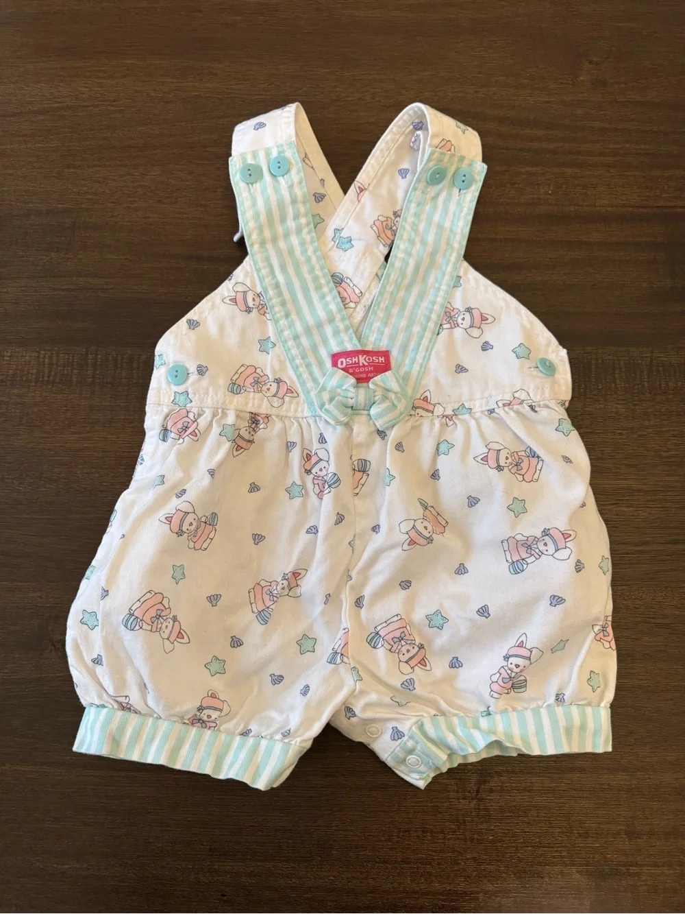 Vintage OshKosh B'gosh Mint & White Striped Baby Overalls with Tee Size 3T